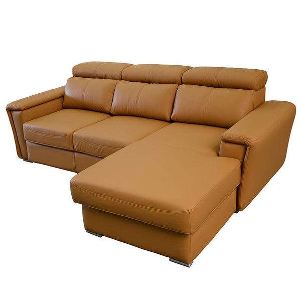 TROPIC Small Leather Sectional Sleeper Sofa, Brown