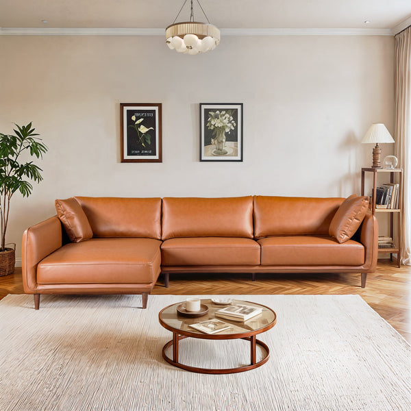 Ashcroft Cairo Sectional Left Sofa - Cognac Vegan Leather