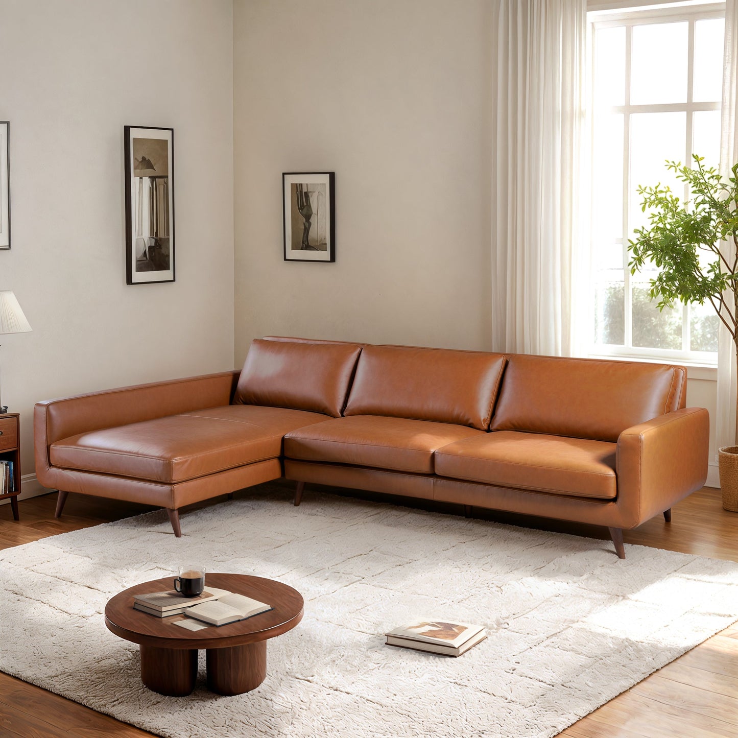 Ashcroft Garland Cognac Vegan Leather Left Sectional Sofa