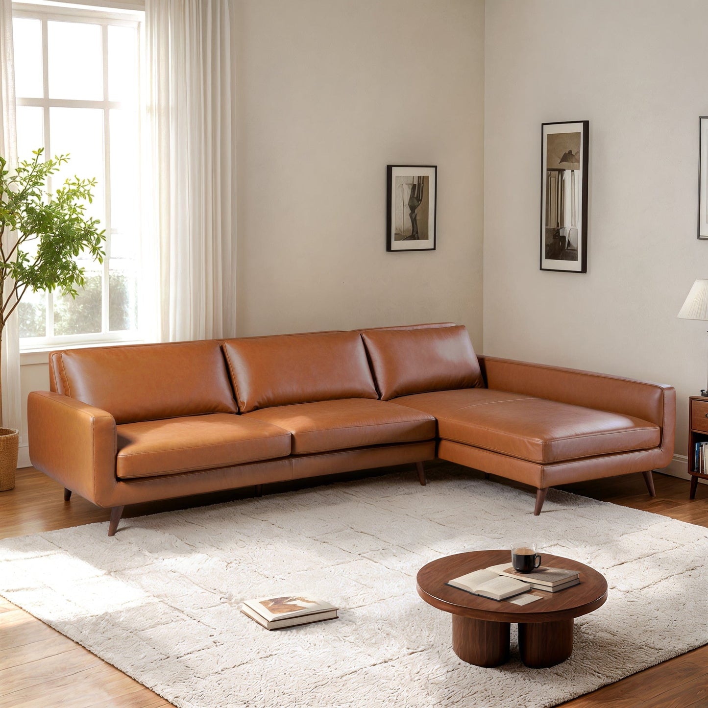 Ashcroft Garland Cognac Vegan Leather Right Sectional Sofa