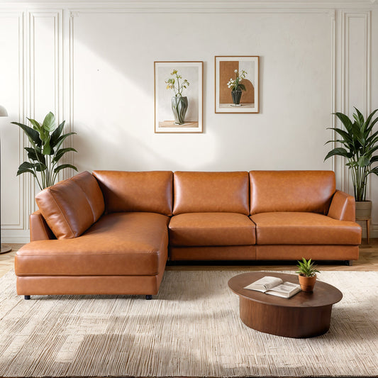 Ashcroft Glander Sectional Left Sofa Cognac Leather