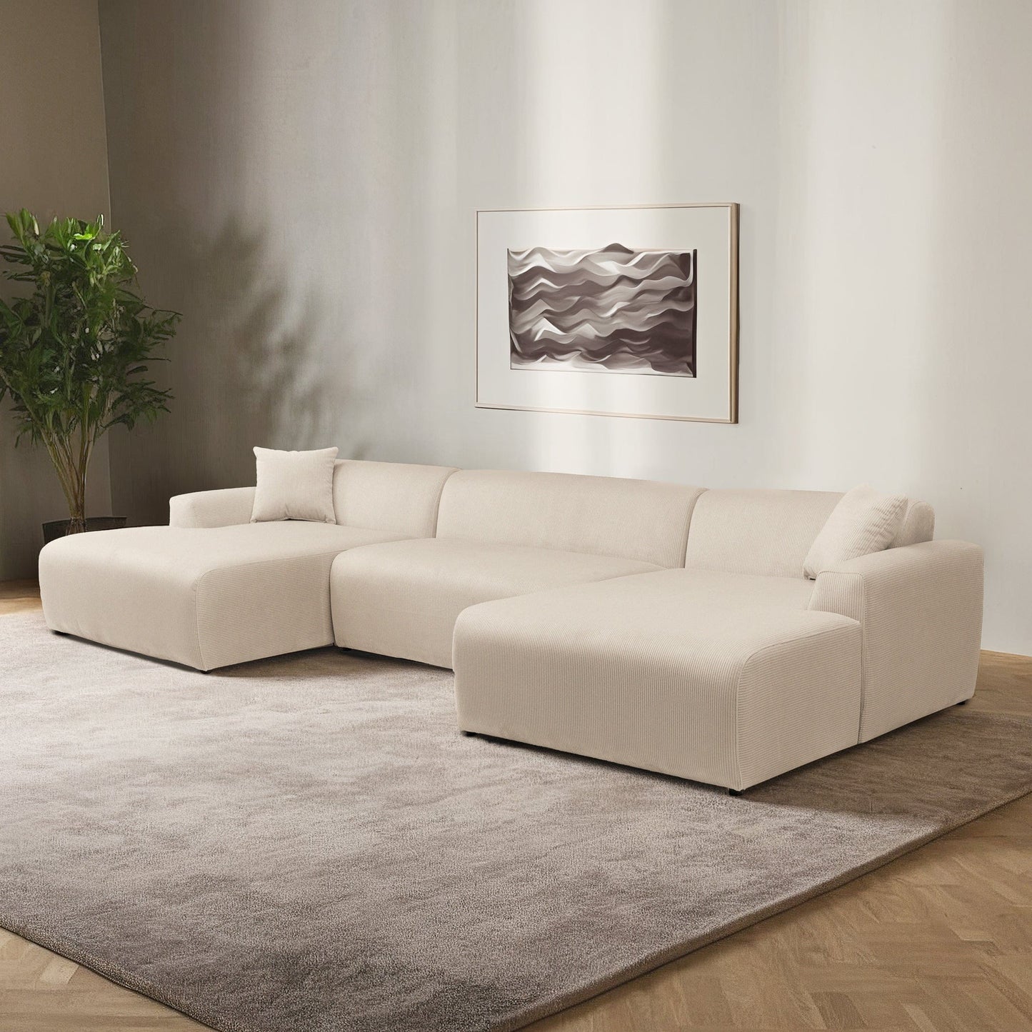 Ashcroft Mar U-Shape Corner Sofa - Cream Corduroy