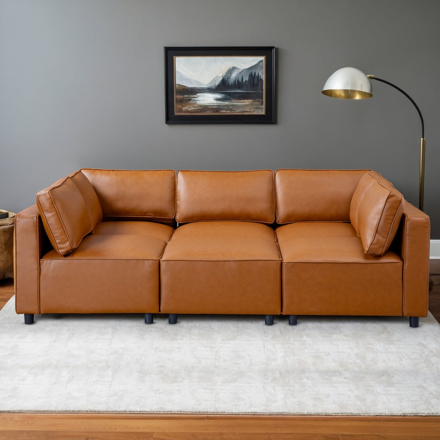 Ashcroft Reno Cognac Vegan Leather Modular Sofa