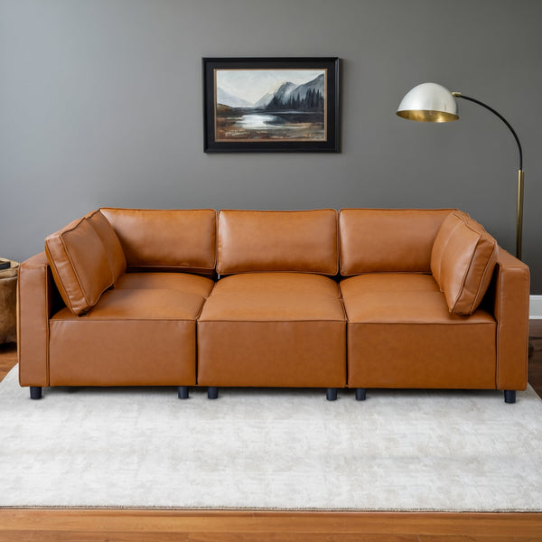 Ashcroft Reno Cognac Vegan Leather Modular Sofa