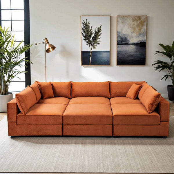 Ashcroft Uptown Burnt Orange Velvet Modular Sofa