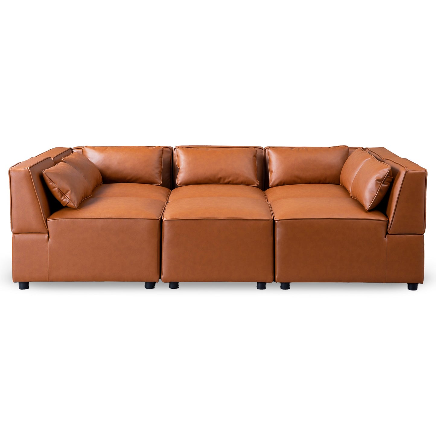 Ashcroft Wexford Cognac Vegan Leather Modular Sofa