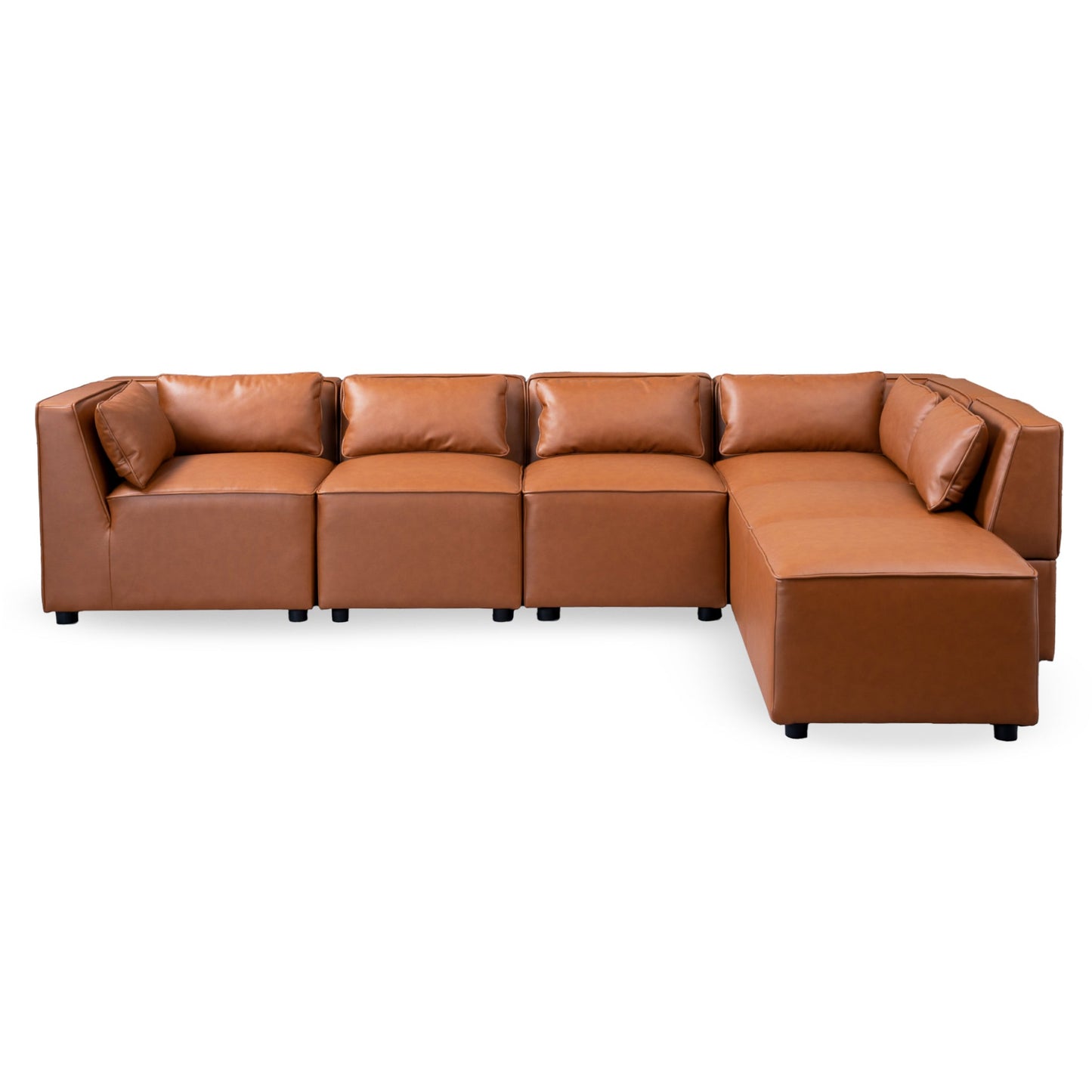 Ashcroft Wexford Cognac Vegan Leather Modular Sofa