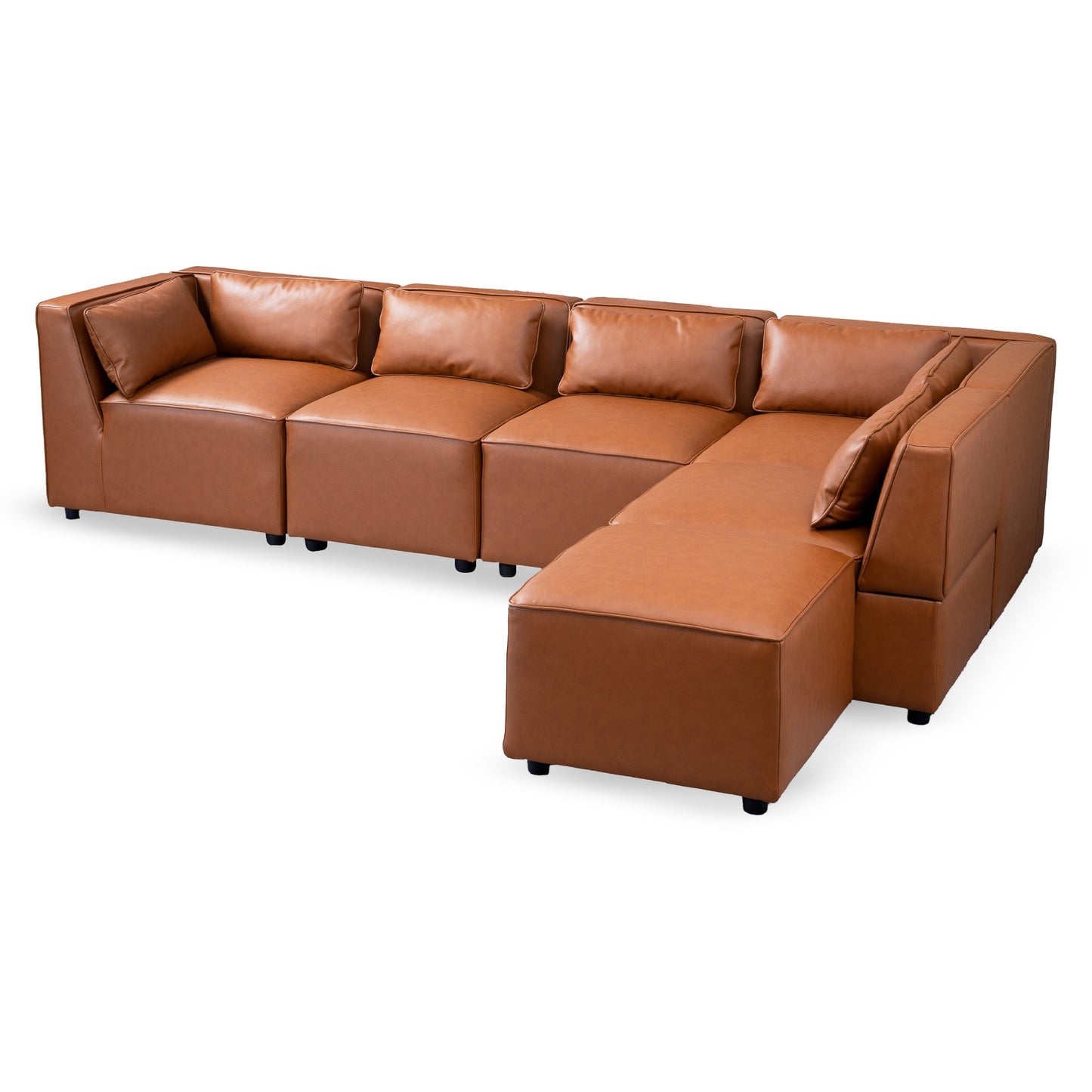 Ashcroft Wexford Cognac Vegan Leather Modular Sofa