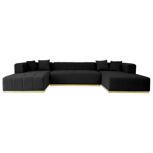 Ashcroft Nolan U-Shape Corner Sofa - Black Velvet