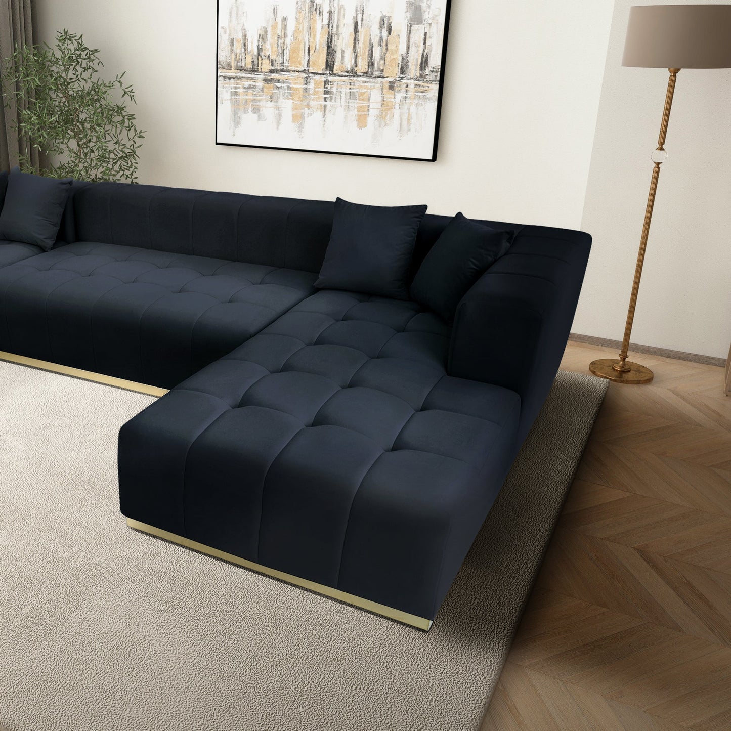 Ashcroft Nolan U-Shape Corner Sofa - Black Velvet