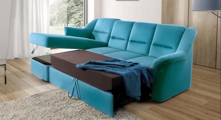 LISBONA Turqoise Sectional Sleeper Sofa with Storage