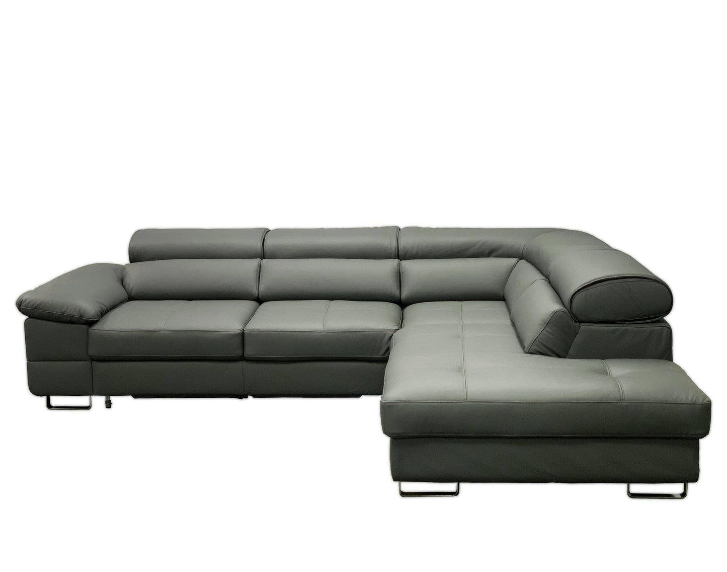 COSTA Leather Sectional Sleeper Sofa, Right Corner, Gray