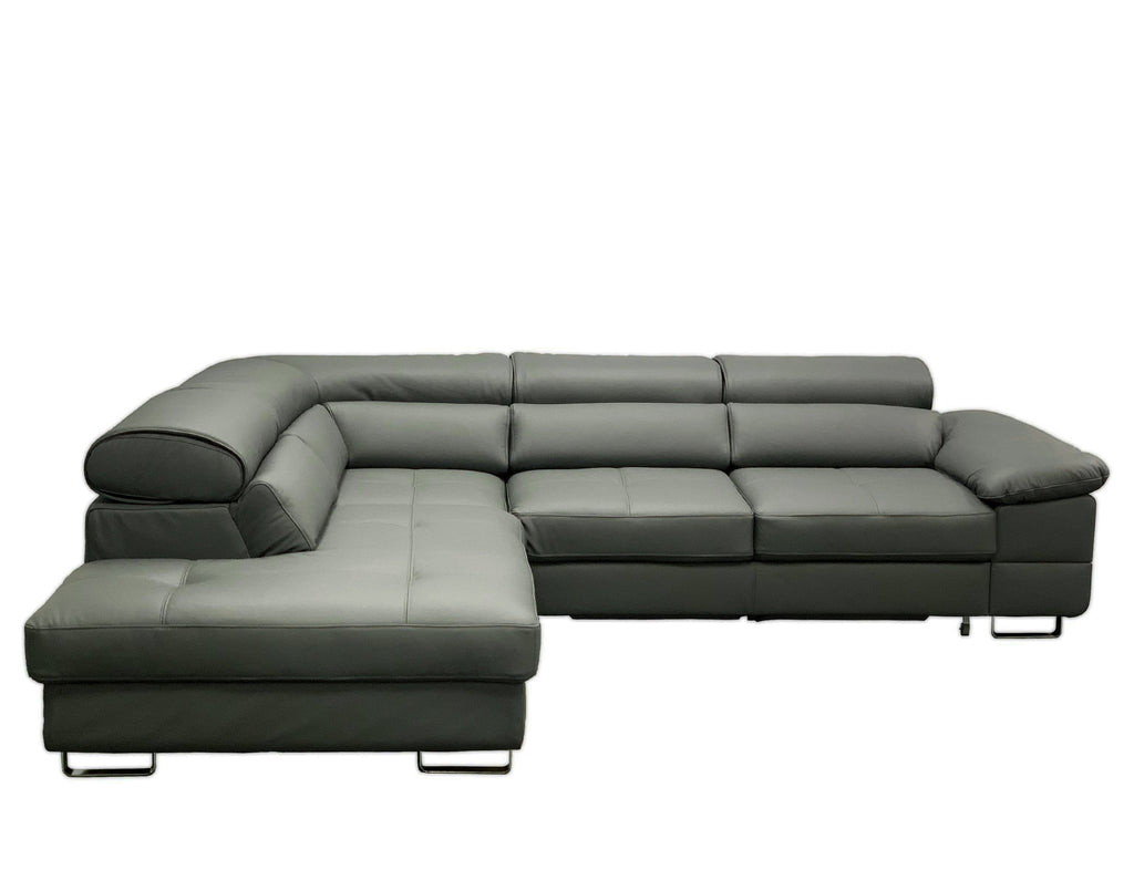 COSTA Leather Sectional Sleeper Sofa, Right Corner, Gray