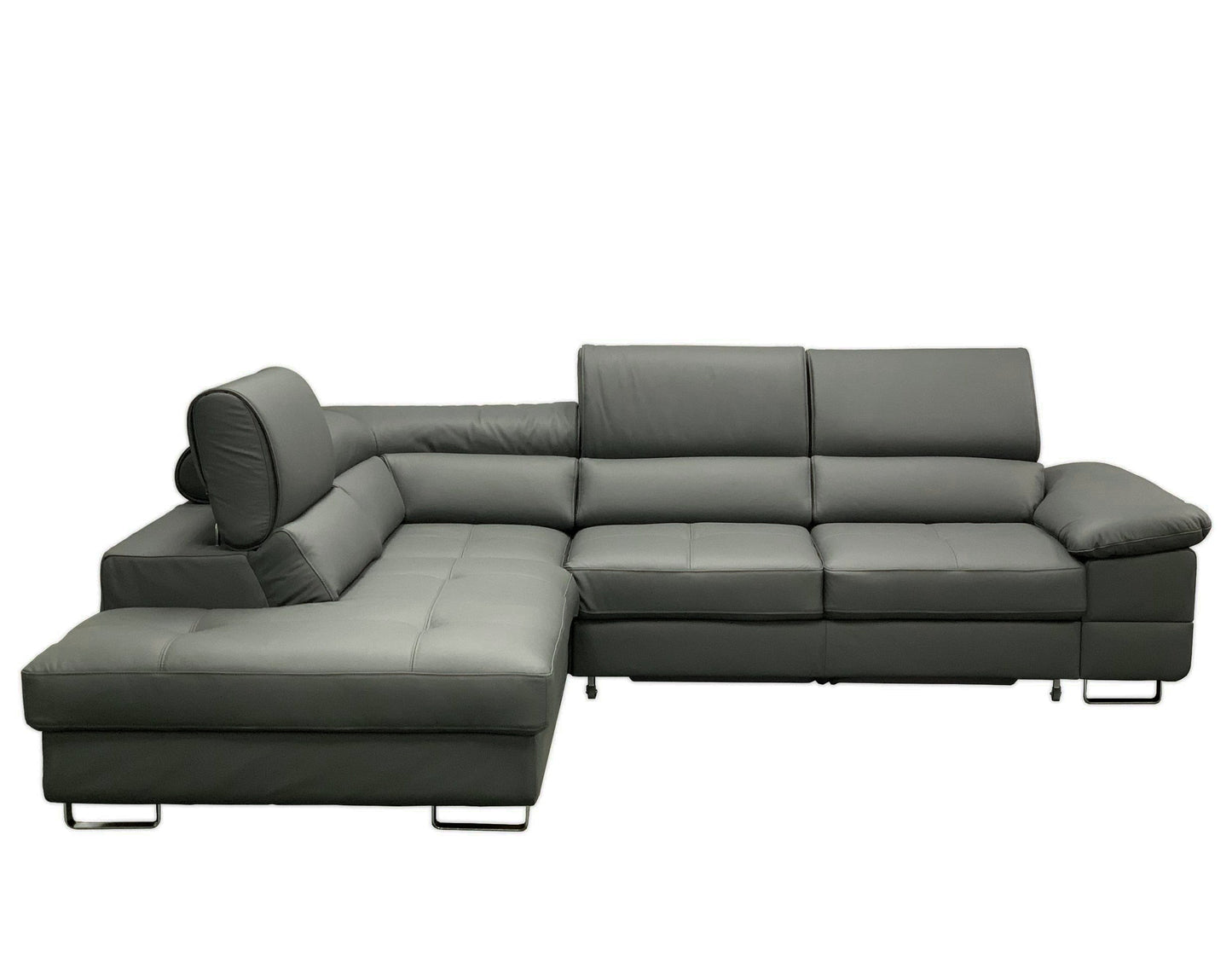 COSTA Leather Sectional Sleeper Sofa, Right Corner, Gray