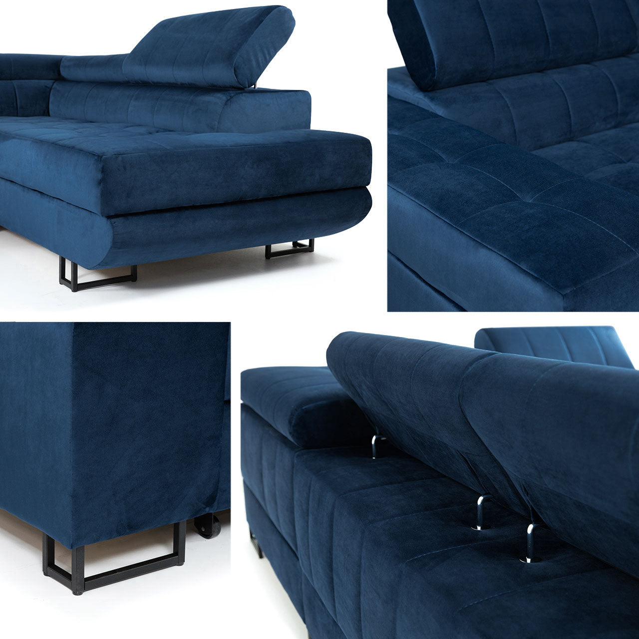 ANDREA Blue Sectional Sleeper Sofa, Chaise with Storage