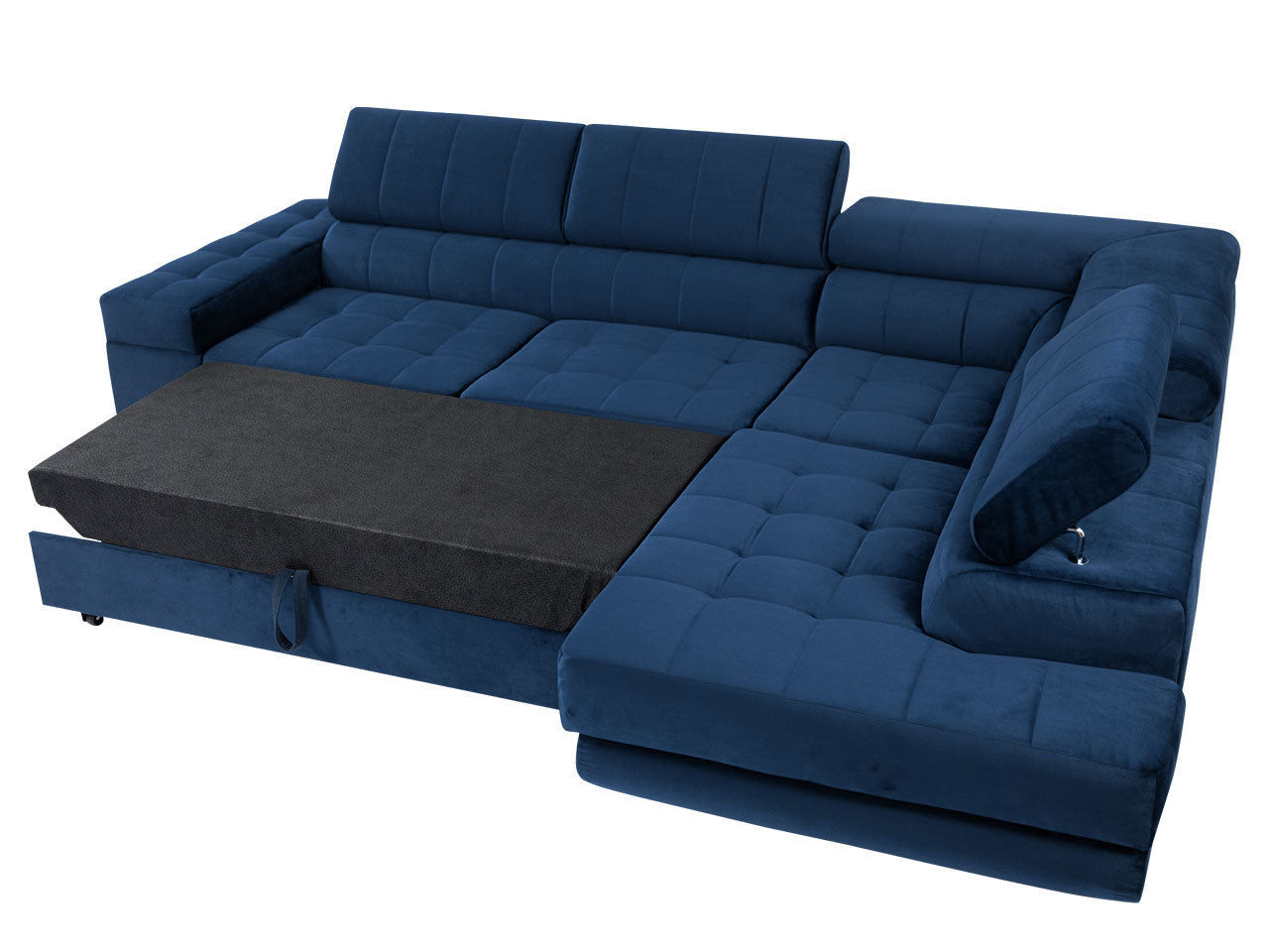 ANDREA Blue Sectional Sleeper Sofa, Chaise with Storage