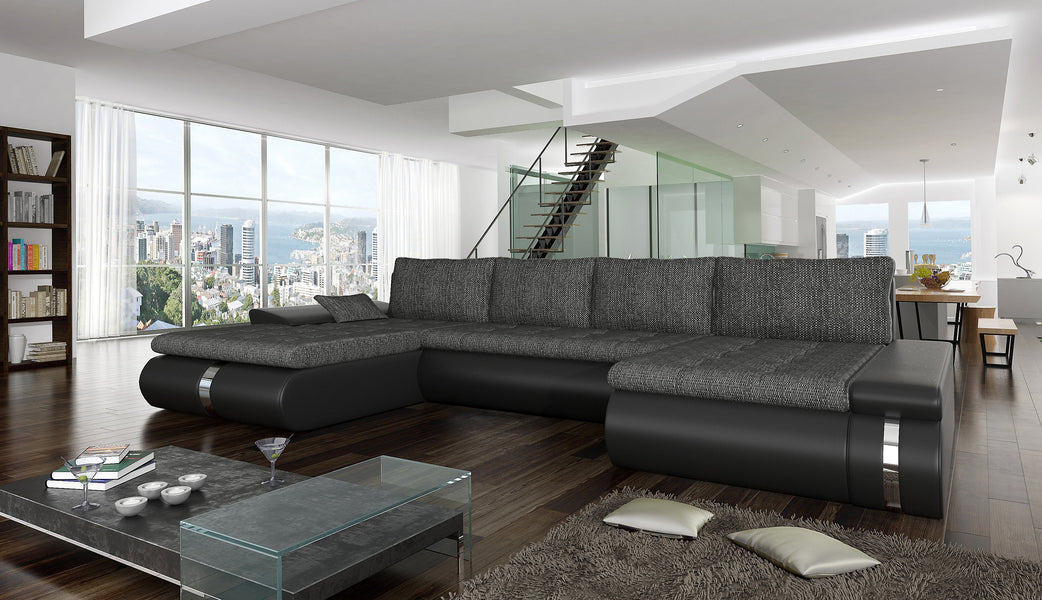 FADO LUX Sectional Sofa with FULL XL Sleeper and Storage, Black