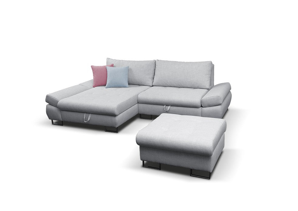 MAXIMA HOUSE Sectional Sleeper Sofa with Storage and Ottoman, Light Gray