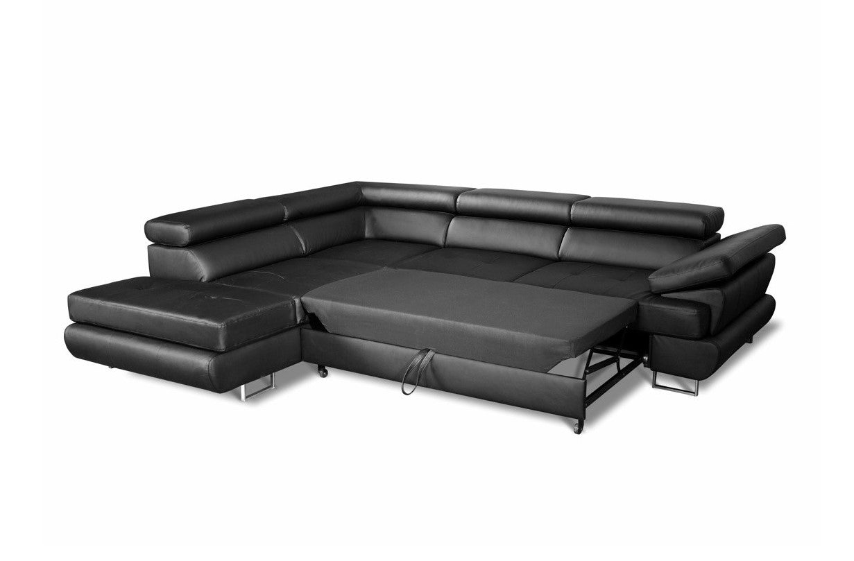 MAXIMA HOUSE Luton Black Sectional Sleeper Sofa with Storage