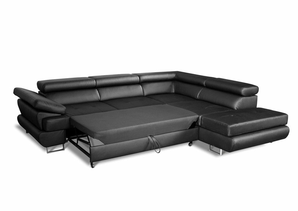 MAXIMA HOUSE Luton Black Sectional Sleeper Sofa with Storage