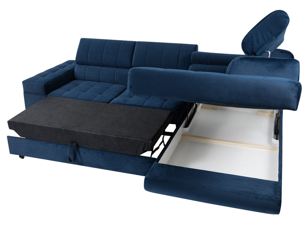 ANDREA Blue Sectional Sleeper Sofa, Chaise with Storage