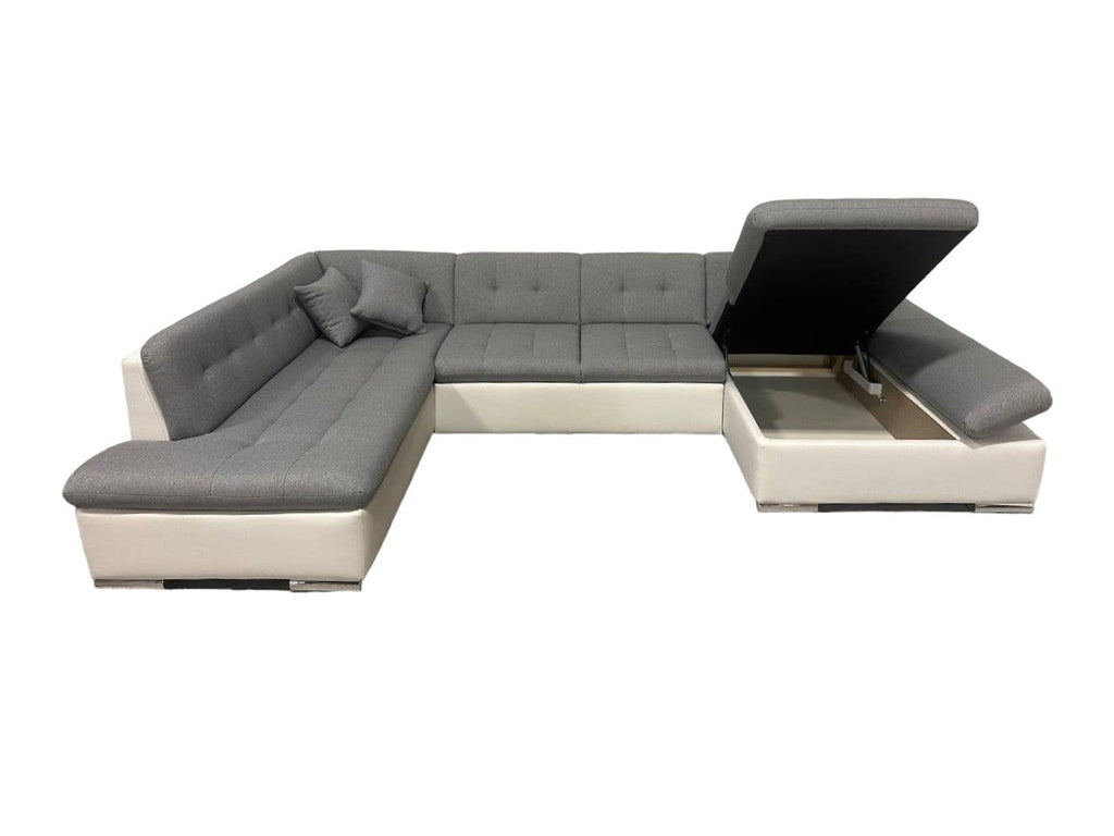 MATTEO Sectional Sleeper Sofa with Storage, Two-Toned White and Gray