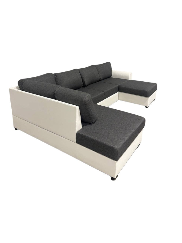 MATTEO Sectional Sleeper Sofa with Storage, Two-Toned White and Gray