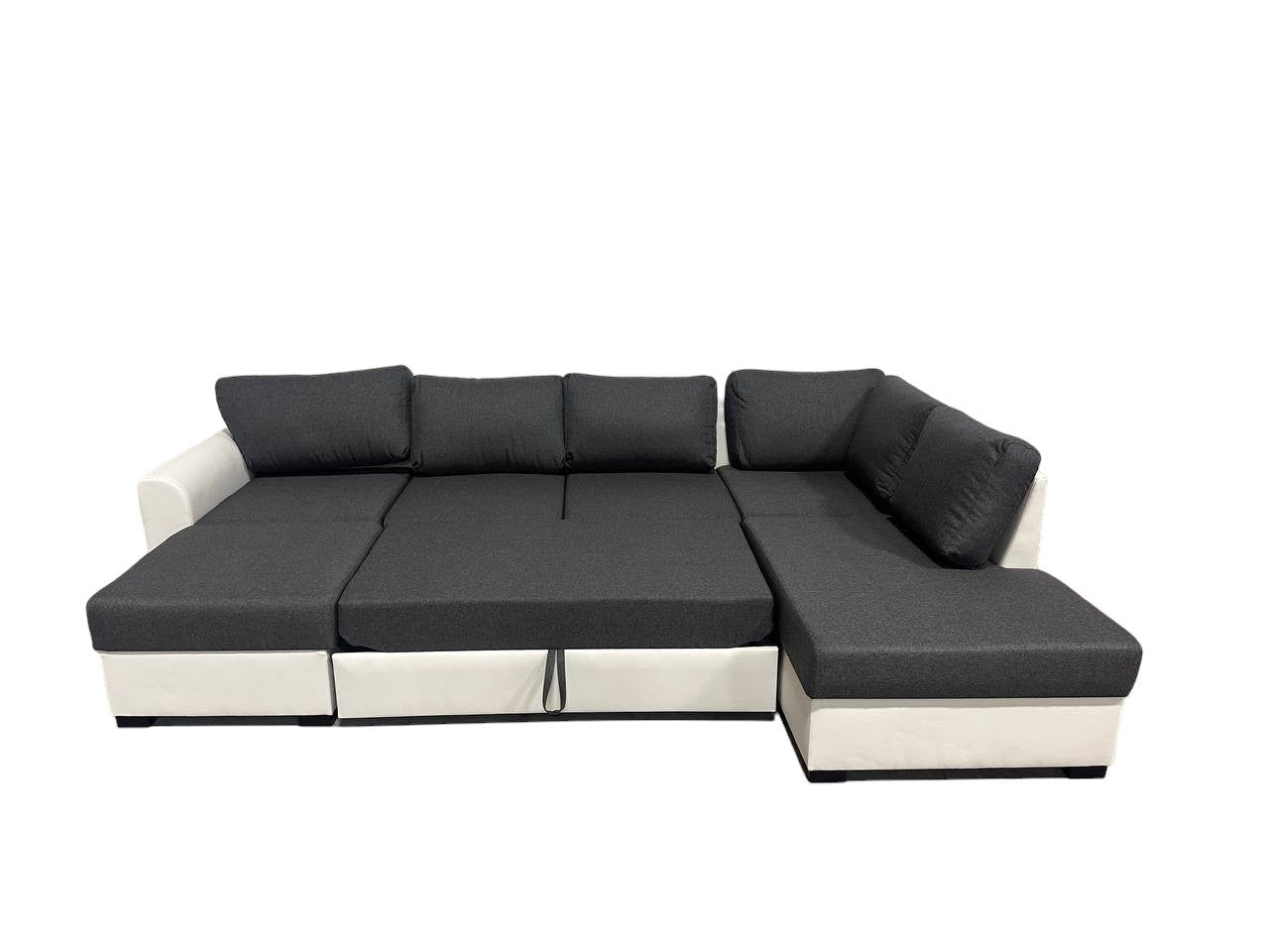 MATTEO Sectional Sleeper Sofa with Storage, Two-Toned White and Gray