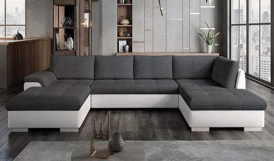 TOKIO U-Shape Maxi Sectional Sleeper Sofa with Storage, Two-Toned Gray and White