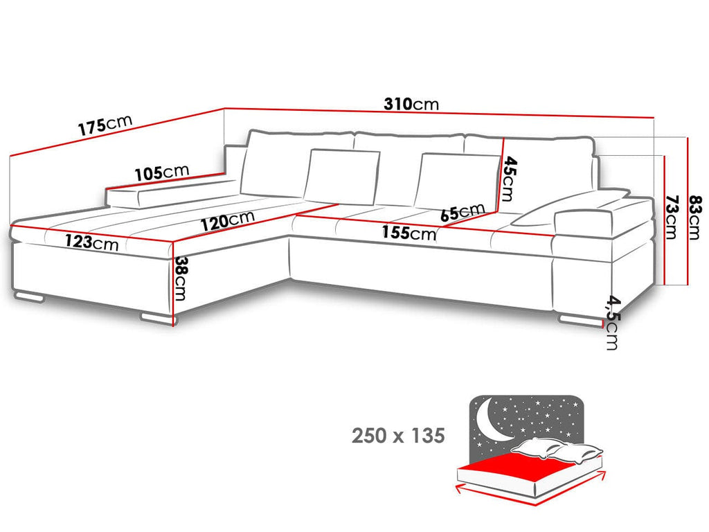 MABEL Sectional Sleeper Sofa, Light Gray