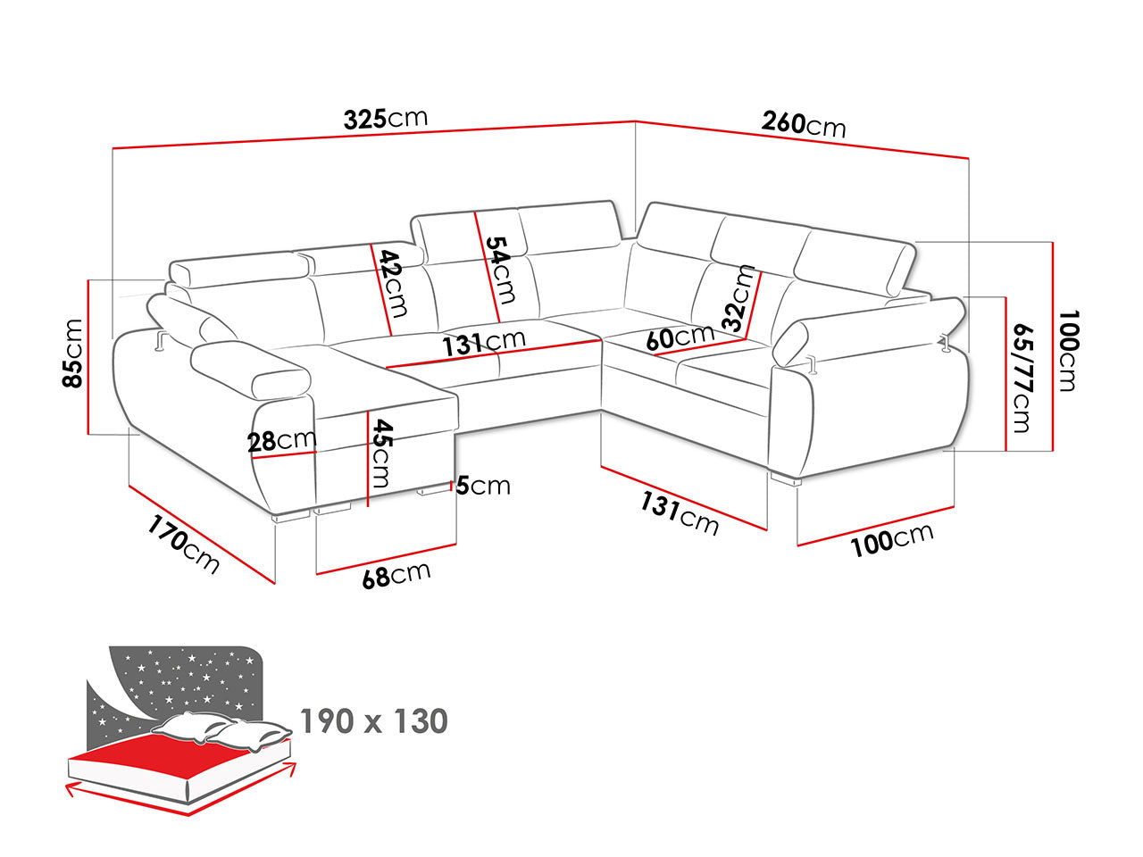 DANTE Sectional Sleeper Sofa, Light Gray