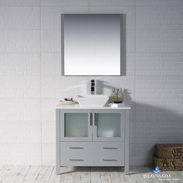 Blossom  Sydney 36 Inch Vanity Set with Vessel Sink and Mirror in Metal Grey