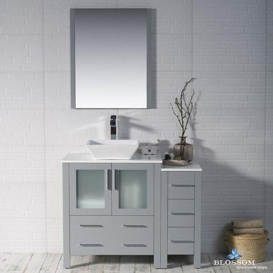 Blossom  Sydney 42 Inch Vanity Set with Vessel Sink and Side Cabinet in Metal Grey