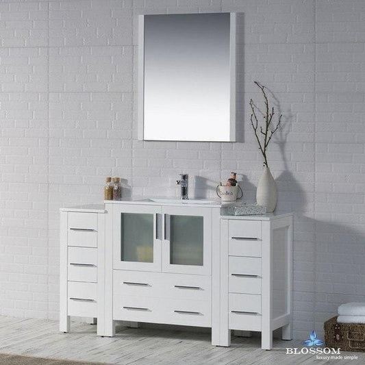 Blossom  Sydney 54 Inch Vanity Set with Double Side Cabinets in Glossy White