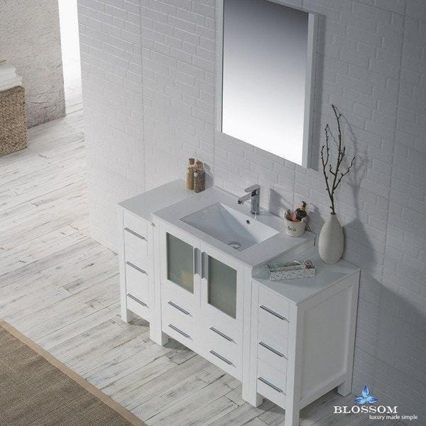 Blossom  Sydney 54 Inch Vanity Set with Double Side Cabinets in Glossy White