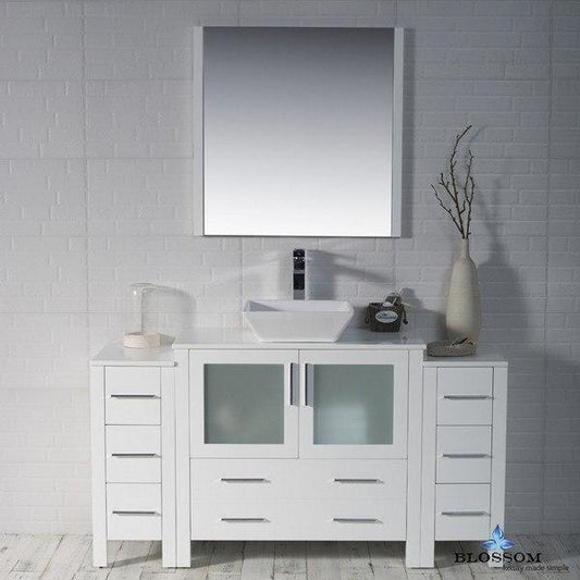 Blossom  Sydney 60 Inch Vanity Set with Vessel Sink and Double Side Cabinets in Glossy White