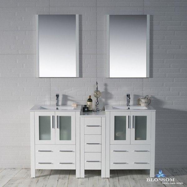 Blossom  Sydney 60 Inch Double Vanity Set with Mirrors in Glossy White