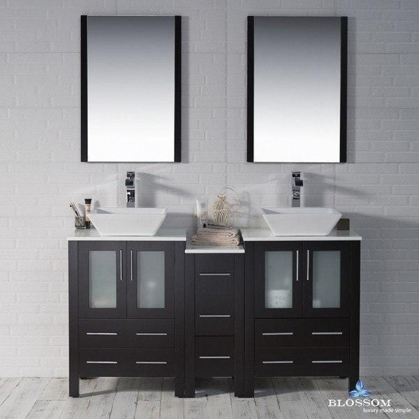 Blossom Sydney 60 Inch Double Vanity Set with Vessel Sinks and Mirrors in Espresso
