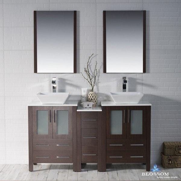 Blossom  Sydney 60 Inch Double Vanity Set with Vessel Sinks and Mirrors in Wenge