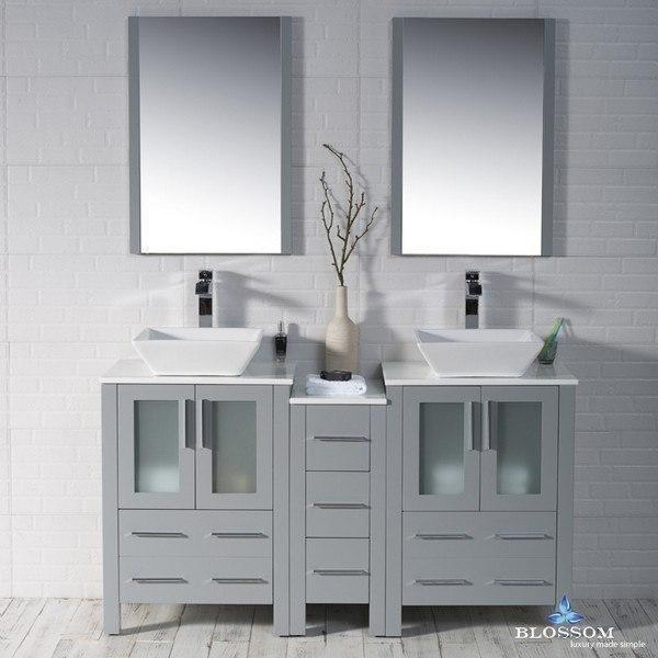 Blossom  Sydney 60 Inch Double Vanity Set with Vessel Sinks and Mirrors in Metal Grey