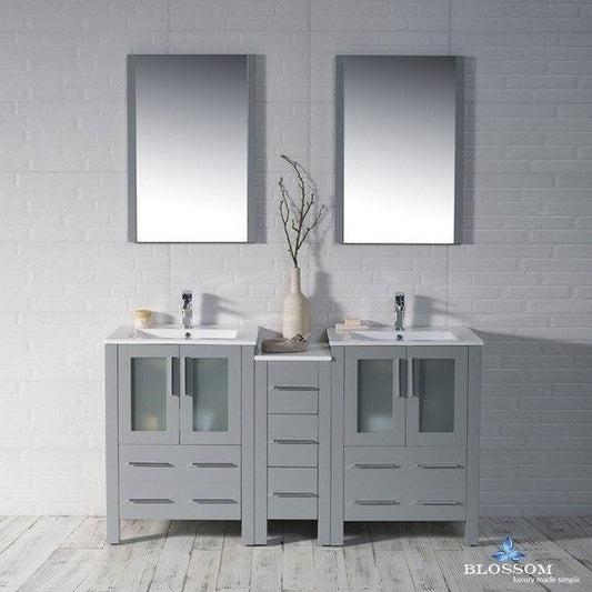 Blossom Sydney 60 Inch Double Vanity Set with Mirrors in Metal Grey