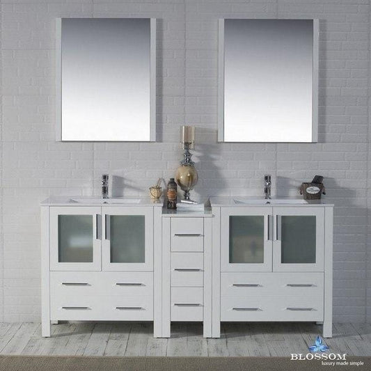 Blossom  Sydney 72 Inch Double Vanity Set with Mirrors in Glossy White