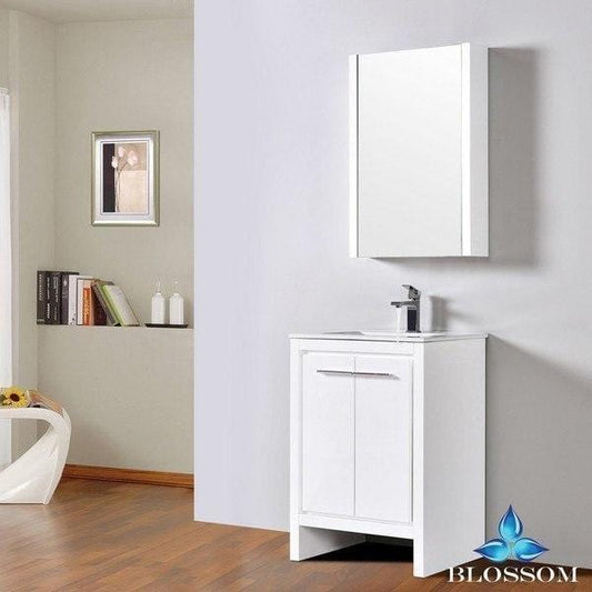 Blossom  Milan 24 Inch Vanity Set with Medicine Cabinet in Glossy White