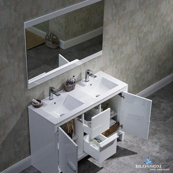 Blossom  Milan 48 Inch Double Vanity in Glossy White