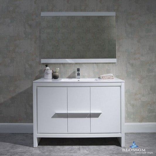 Blossom  Milan 48 Inch Vanity Set with Mirror in Glossy White