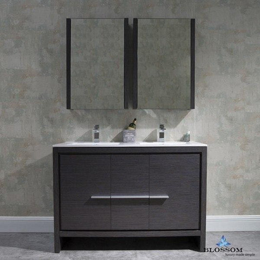 Blossom  Milan 48 Inch Double Vanity Set with Medicine Cabinets in Silver Grey