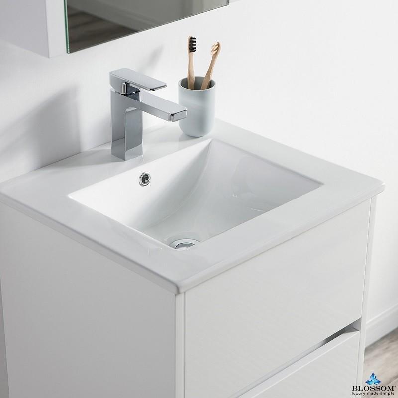 Blossom Valencia 24 Inch Vanity Set  in Glossy White with Medicine Cabinet