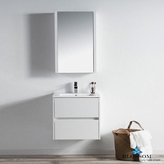 Blossom Valencia 24 Inch Vanity Set  in Glossy White with Medicine Cabinet