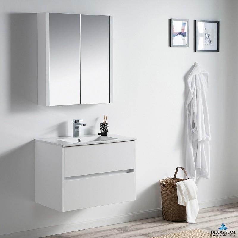 Blossom  Valencia 30 Inch Vanity Set  in Glossy White with Medicine Cabinet