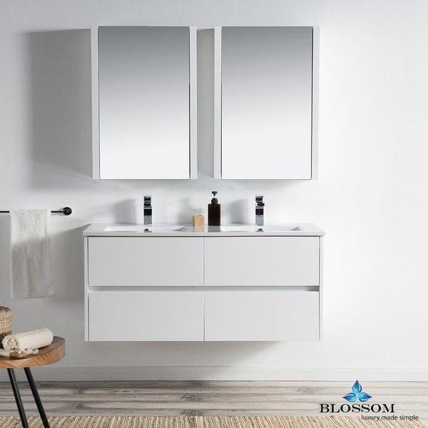 Blossom Valencia 48 Inch Double Vanity Set  in Glossy White with Medicine Cabinet